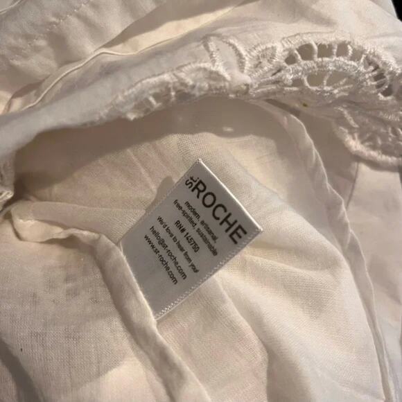 St. Roche Midi Shirt Dress White Cotton Collared Puff Sleeve Tiered Sz 6 Cottage - Picture 13 of 15